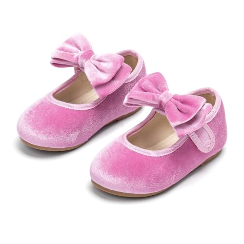 Image of PHIRAMIN Toddler Flower Girl Glitter Dress Shoes Little Girl Ballet Flats Bow Wedding Party