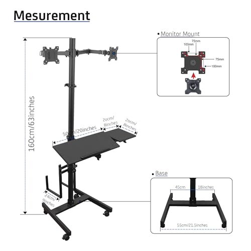 Image of Isomars Computer Standing Desktop Workstation with Dual Monitor Mount Adjustable Height with Keyboard & Mouse Tray Space for CPU Holder, Sit Stand Table Comes with Wheel for Easy to Move