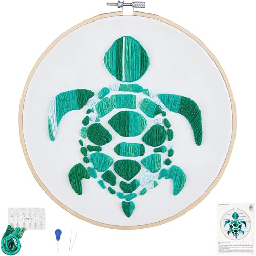 Image of Sea Turtle Embroidery Kits for Beginners Adults, Hand DIY Embroidery Starter Kit, Stamped Cross Stitch Kits for Beginners Adult Craft Kits for Women, Entire Set of Embroidery Supplies & Video Tutorial