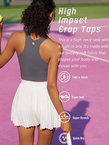 Image of RUNNING GIRL Sports Bras for Women High Impact Seamless Ribbed Longline High Neck Workout Crop Tank Tops(BX3067Dark Grey,L)
