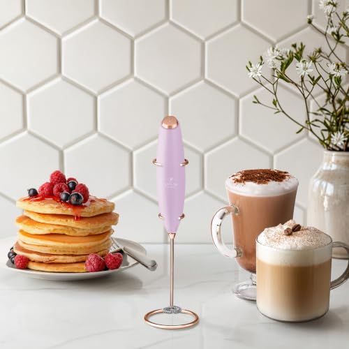 Image of Zulay Kitchen Powerful Milk Frother Wand With Duracell Batteries - Ultra Fast Handheld Drink Mixer - Electric Whisk Foam Maker for Coffee, Lattes, Cappuccino & Matcha - Z1 Motor - Lilac & Rose Gold