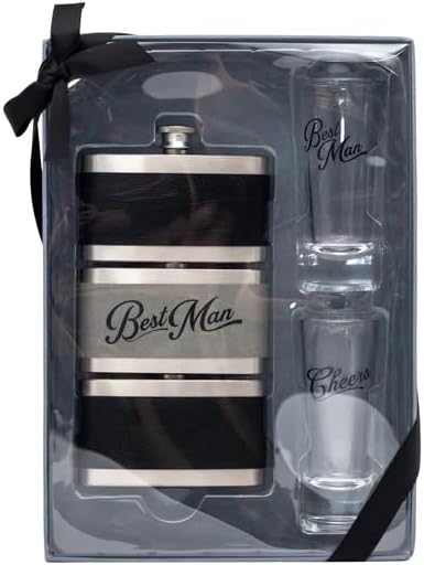 Wedding Flask - Best Man, With 2 Oz Coordinating Shot Glass