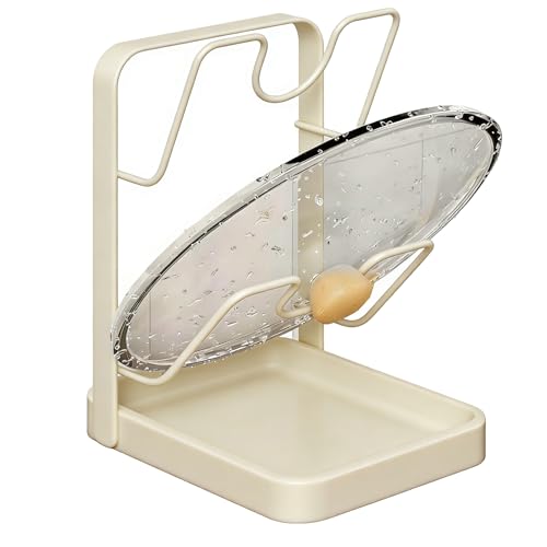 Soporte para tapa, organizador de cocina multiusos, almacenamiento que ahorra espacio con bandeja de drenaje, estante para tapa de cocina, espátula de cucharón con plato de cuchara, soporte para