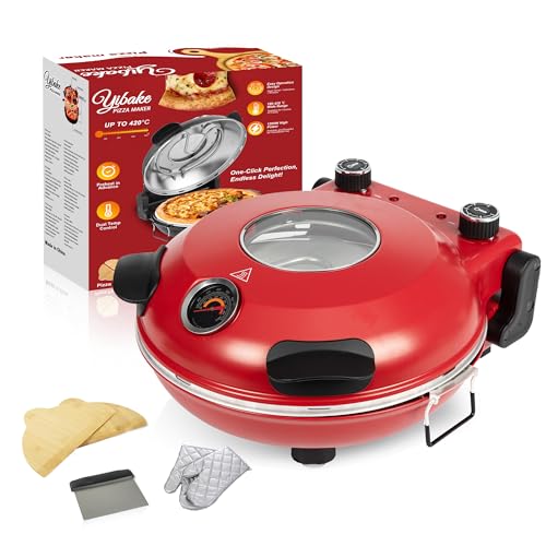 YIBAKE Pizzaofen elektrisch, 1200W Pizzabäcker in 4-Min-Pizza, 31cm Feuerfeste Pizzastein, Max 420℃ Pizzaofen mit 5 Garstufen, inkl. Pizzaschaber & Pizzaschieber, Rot YIBAKE Pizzaofen elektrisch, 1200W Pizzabäcker in 4-Min-Pizza, 31cm Feuerfeste Pizzastein, Max 420℃ Pizzaofen mit 5 Garstufen, inkl. Pizzaschaber & Pizzaschieber, Rot
