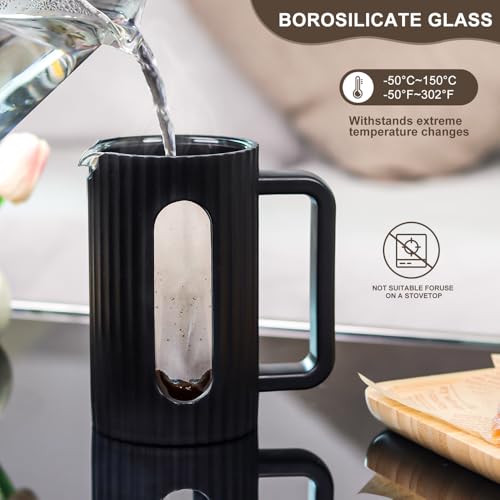 wedrink French Press Coffee Maker Cafetiere 350ml/12oz French Press Caffettiera Brewer Tea Maker with Heat Resistant Borosilicate Glass Stainless Steel Filter Black - Image 7