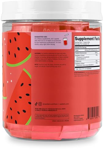 Image of Wellah Creatine for Women (Watermelon Slush) 30 Stick Packs, 3g Per Serving | With Dandelion, D-Mannose & Cranberry Extract, To-Go Packets
