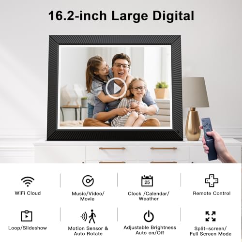 Image of Large Digital Photo Frame 16.2 inch-Digital-Picture-Frame - 32GB Dual-WiFi Digital Frame, No Touch Screen, Slideshow, Load Photo Video from Phone via APP Email, Free Cloud Storage, Gift for Mom Dad