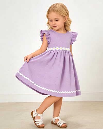 Coedody Toddler Girls Dresses Ruffle Sleeveless Casual Spring Summer Beach Sundress Toddler Dress 2T for Kids Girl Outfits Purple — view 2