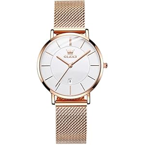 OLEVS Ladies Ultra Thin Watches, Big Dial Stainless Steel Mesh Strap Casual Ladies Watch, Japanese Quartz Waterproof Watch for Women, Ladies Dress Watch with Date