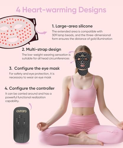 Image of EVFOFO 7-Color LED Red Light Mask, Face & Neck, 630nm & 850nm NIR, Cordless | Red Light Mask for Face and Neck, all face shapes, smooths fine lines, soft silicone, cordless USB-C for Home, Work&Rest