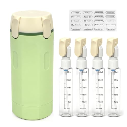 Image of MAYCREATE 4 in 1 Travel Bottle Kit for Toiletries, 30ml Portable Travel Toiletry Containers, Leakproof Refillable for Shampoo Lotion Cosmetics Dispenser Accessories for Women Men - Green