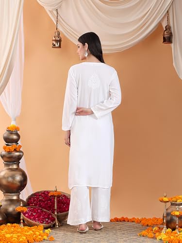 Image of POSHAK CHIKAN STUDIO Women's Hand Embroidered Lucknowi Chikankari Rayon Co-ord Set