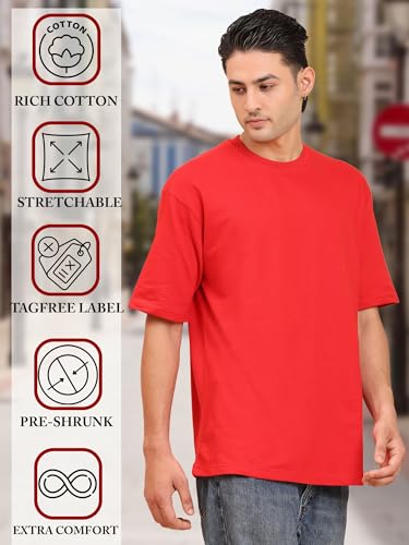 Image of Amazon Brand - Anarva Men's Oversized Cotton T-Shirt | Crew Neck | Half Sleeve | Solid Casual Tee