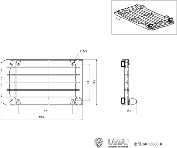 TOUCAN RC HOBBY Metal Cabin Roof Safety Net Light 1/14 LESU RC Hydraulic Wheeled Excavator A0006