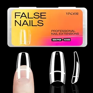 Medium Coffin Nail Tips - 500Pcs 12 Sizes, Medium Coffin Gel x Nail Tips Pre-building & Pre-etched Thicker Strength Acrylic Fake Nails Full Cover Extension Nail Manicure Salon Home DIY