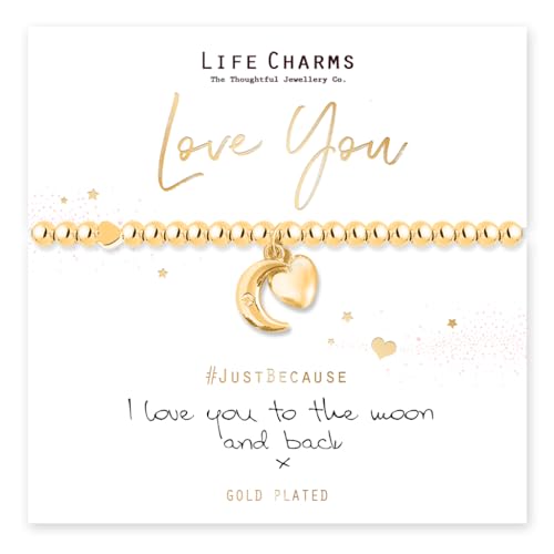 Image of Life Charms Just Because Love You Gold Heart & Moon Charm Bracelet