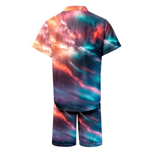 Mens Suits Classic Fit 2 Piece Starry Sky Print Short Sleeve Button Down Lapel Shirts Casual Shorts Pajamas Sets3