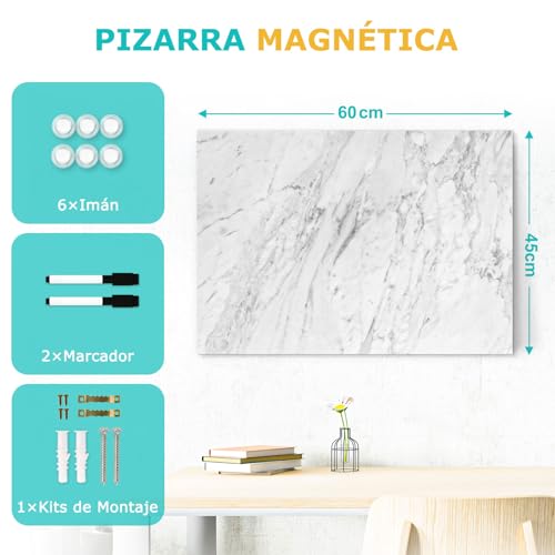 DOLLAR BOSS Magnetisches Whiteboard, 45 x 60cm Magnettafel für die Wand, Drucken Magnetpinnwand Memoboard mit 6 Magnete, 2 Stifte