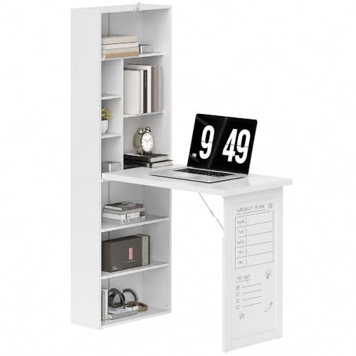 Image of HOMCOM Computer Desk Fold-Out Whiteboard, White