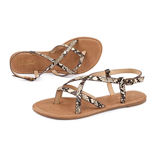 Eozlink Women's Strap Sandals Flat Sandal Fisherman Strappy Sandals Gladiator Flat Sandal Roman Sandals Ankle Strap Sandals (9, Snakeskin Strap, Numeric_9) #TOP5