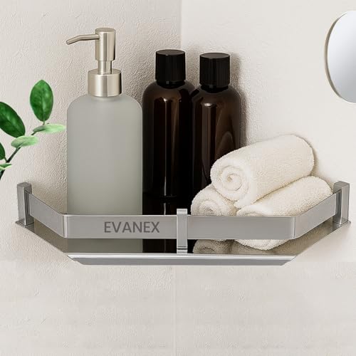 Image of EVANEX Corner Shelf for Bathroom Wall | 9x9 inch Bathroom Rack | 304 Stainless Steel Corner Shelf for Kitchen Bathroom | Diamond Shape Wall Mounted Storage Shelf | Bathroom Accessories Set