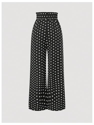 OYOANGLE Women's Polka Dots Paperbag Pants Elastic High Waisted Wide Leg Trousers2