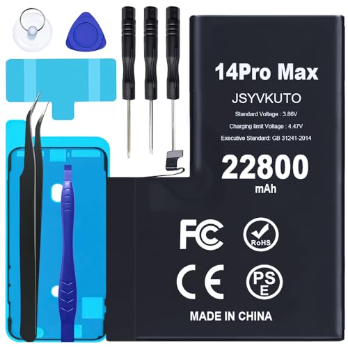 JSYVKUTO 22800mAh Battery for iPhone 14 Pro Max New 0 Cycle Upgraded Higher Capacity Replacement Battery for iPhone 14 Pro Max with Full Set Repair Tool Kit Model A2894 A2651 A2893 A2895