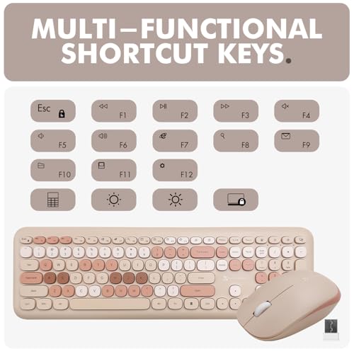 X9 Colorful Keyboard and Mouse Wireless - 2.4G Aesthetic Wireless Keyboard and Mouse Combo with Bubble Keys - Cute Typewriter Keyboard and Mouse for Computer PC Laptop Windows & Chrome (Brown)