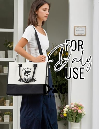 Image of InnoBeta Shark Lover Gifts Canvas Tote Bag, Shark Gift for Women,Girl, Just a Girl Who Loves Shark Bag with Top Zipper Closure and Shoulder Strap for Birthday, Christmas