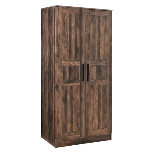 2doorwoodenwardrobebedroomarmoirewithledand4storageshelvesbrown  Urban Country Home Decor 2 door wooden wardrobe bedroom armoire with led and 4 storage shelves brown  urban country home decor