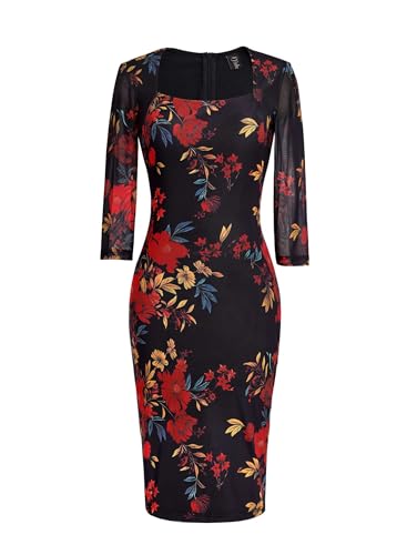 Image of VFSHOW Womens Vintage Square Neck Work Office Business Dress Elegant Casual Cocktail Party Church Bodycon Pencil Sheath Dress