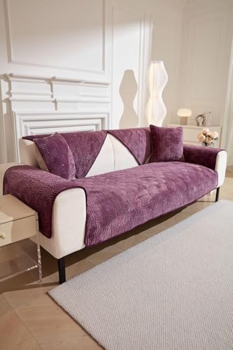 Image of HOMETHREADS Innovative Premium Velvet Sofa Cover Mat with PVC Backing for Non-Slip Comfort (C Purple, 1Pc Backrest | 70x70cm)
