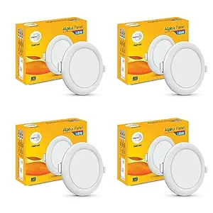 wipro Garnet 18W Round LED Alpha Panel | Neutral White Light (4000K) | Recessed Down Light for False Ceiling | Cutout - 159mm | Pack of 4