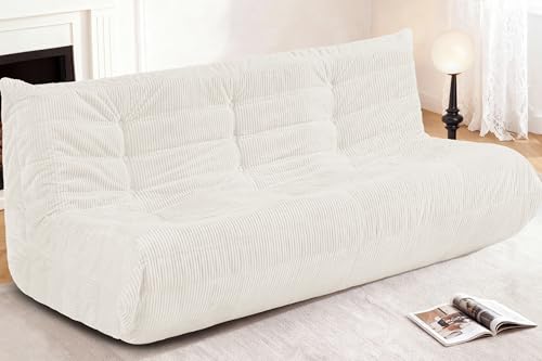 Image of Bean Bag Chair,Giant Beanbag Chairs for Adults,Comfy Large Fireside Chair Lazy Sofa,Corduroy Bean Bag Lounger with Memory Foam Filled,Floor Sofa Couch for Home,Living Room (Beige, 3-Seater)