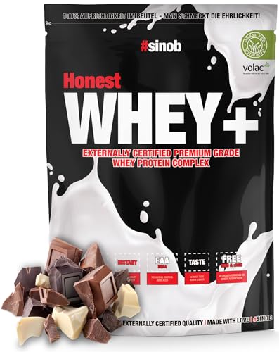 Honest Whey Protein (Triple Chocolate Shock) 1 x 820 g. 12,5% Isolate Anteil. Instant lösliches Eiweiss Protein Pulver mit EAA & BCAA aus frischer Weidemilch. Optimaler Muskelaufbau.