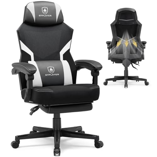 Sedia Gaming con Poggiapiedi, Sedia da ufficio ergonomica con schienale in rete, Sedia da gioco in tessuto per casa e ufficio (bianco) - Sedia gaming - Immagine 6