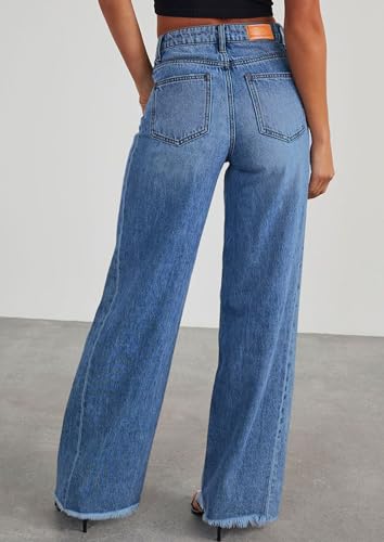 PRETTYGARDEN Wide Leg Jeans for Women Trendy 2025 High Waisted Stretchy Baggy Raw Hem Denim Palazzo Pants with Pockets3