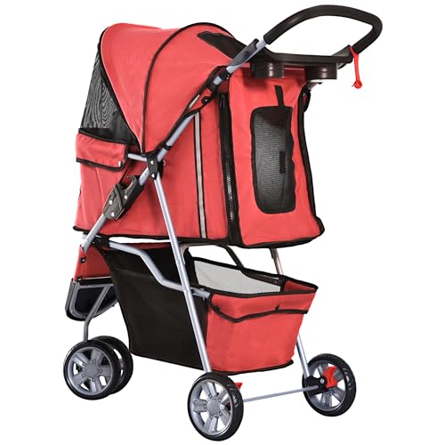 PawHut Hundewagen Hundebuggy Buggy Hunde Katzen Pet Stroller Hunde Buggy Rot