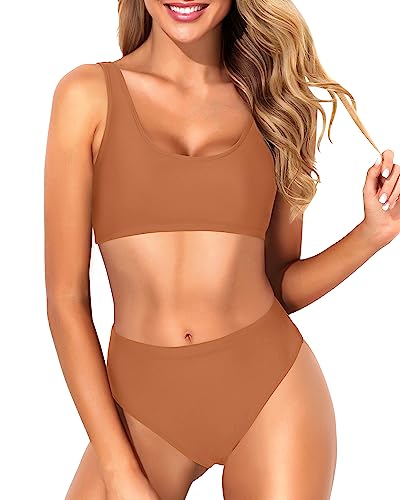 Image of Sporty Bikini Set Two Piece High Waisted Swimsuit Athletic Bathing Suit | Sporty,High Waisted Bottom,U-back,Removable Cups,Athletic,Quick Dry