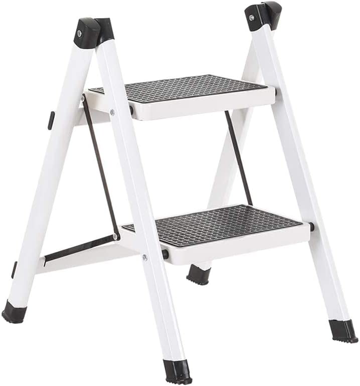 Taburete portátil OKUOKA y escalera plegable multifunción blanca para el hogar