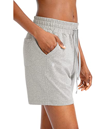 SANTINY Women's Cotton Shorts 5'' Lounge Yoga Shorts Jersey Sweat Bermuda Shorts for Women Walking Athletic with Pockets3