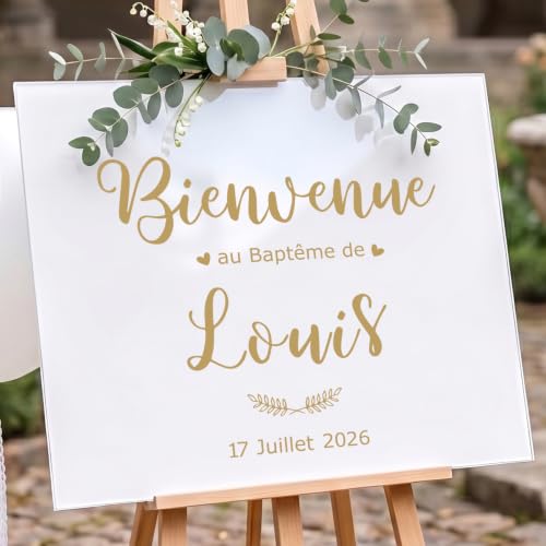 DOORIO 8 Feuilles Autocollants Baptême Lettres Panneau de Bienvenue Or