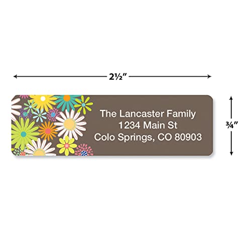 Petite Flowers Rolled Personalized Return Address Mailing Labels With Dispenser, Set Of 250, 5 Designs, Small ¾ X 2½ Inch Size, Custom Self-Adhesive Sticker Roll, By Colorful Images #TOP2