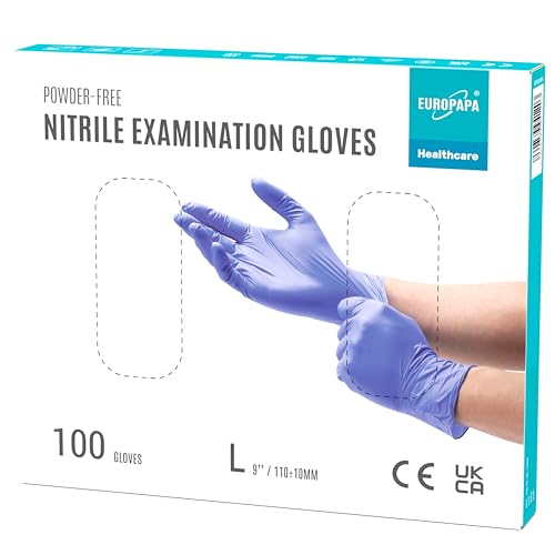 EUROPAPA® Rękawiczki jednorazowe z nitrylu, 100 sztuk, bezpudrowe, bezlateksowe rękawiczki do badań, niesterylne (L, fioletowe)