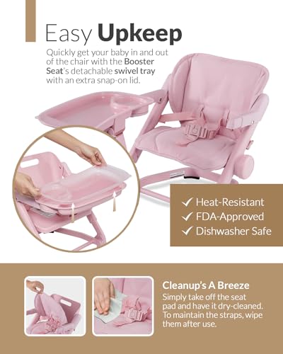 Image of Feed Me 3-in-1 Travel High Chair Booster Seat for Infants and Toddlers - Transitional, Compact & Fits Any Chair, Swivel Tray, Rose Tea