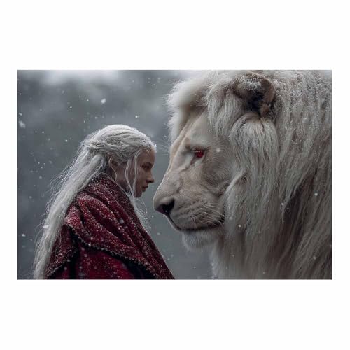 Tableau lion des neiges CUDAOO 70x100cm pour décoration murale de salon