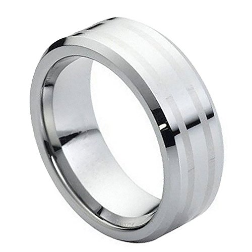 Double Accent 8Mm Comfort Fit Tungsten Carbide Wedding Band Polished Two Lines Laser Engraved Tungsten Ring (5 To 15), 10 #TOP2