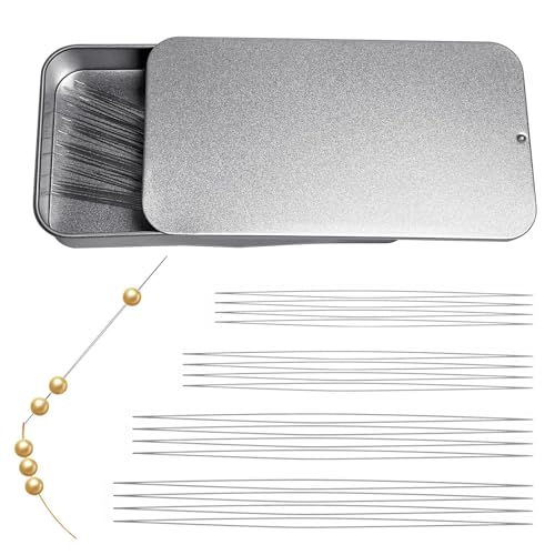 16 agujas de cuentas de ojo grande, 4 tamaños, agujas de cuentas de semillas, agujas de cuentas de apertura con estuche de aguja, agujas largas y rectas para cuentas para pulseras y joyería, agujas