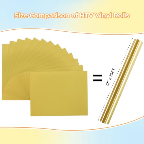 Image of Gold HTV Heat Transfer Vinyl Bundle: 13 Pack 12 inch x 10 inch Gold Iron on Vinyl | Gold Iron on Vinyl for T-Shirt, Heat Transfer Vinyl Compatible with Cricut Cutting Machine, Silhouette Cameo or Heat Press