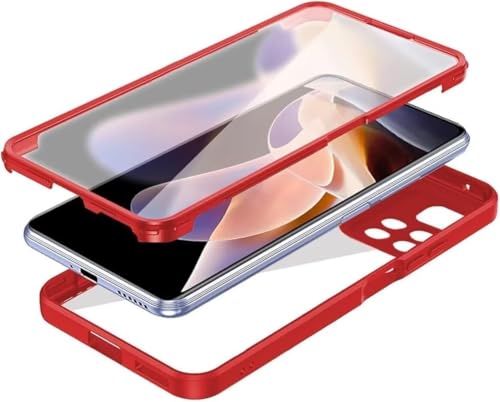 FERLAN Funda Compatible Xiaomi Redmi NOTE10 5G/Note 10T 5G/Poco M3 Pro 4G/Poco M3 Pro 5G,360 Grados Antichoque Antipolvos Protección Carcasa Fundas con Protector de Pantalla Incorporado Case Rojo